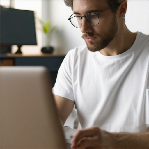 A digital artist editing videos with advanced software on a laptop, in a contemporary workspace.