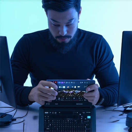 A person editing videos and photos on tablet and desktop with AI assistance, illustrating seamless multi-platform workflow.