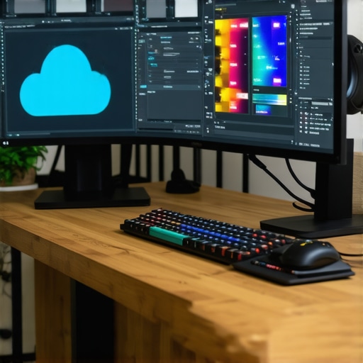 Futuristic editing setup with AI tools and cloud connectivity