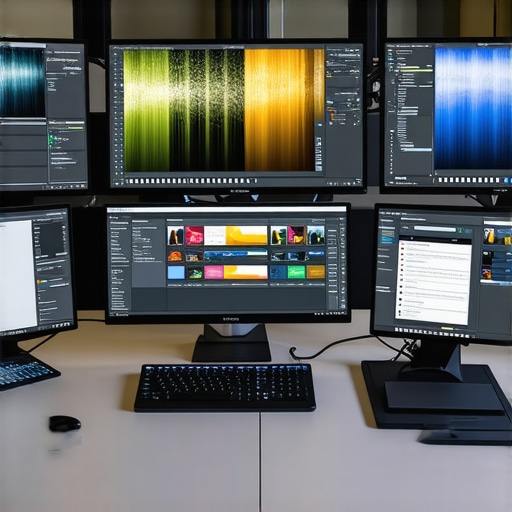 Multiple devices showing synchronized editing projects in a creative workspace.