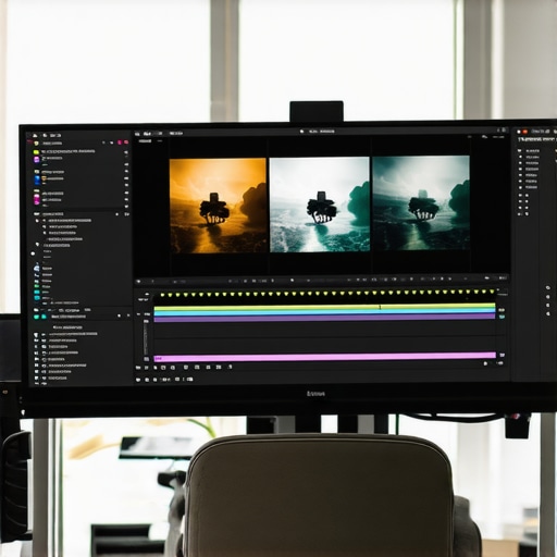 Person editing video on a computer with professional editing software open, showing timeline and editing features.