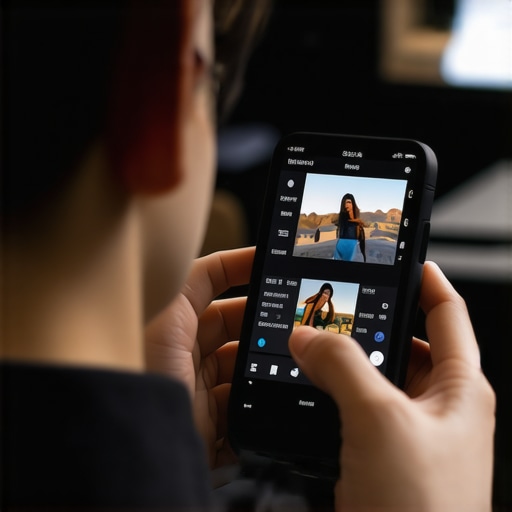 Person editing video on smartphone with professional editing app interface.