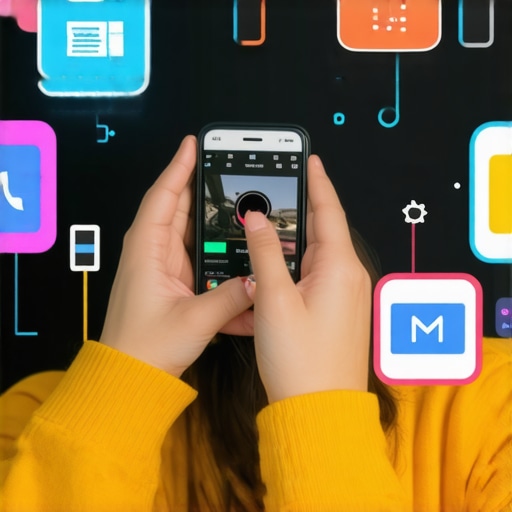 Person editing video on smartphone with editing tools icons