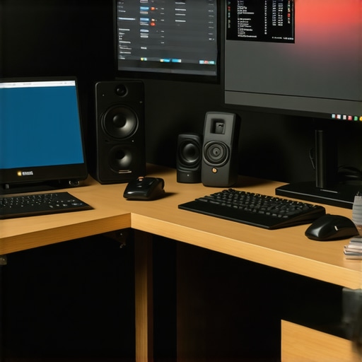 A sleek, organized digital studio setup for video and photo editing, demonstrating system and hardware maintenance