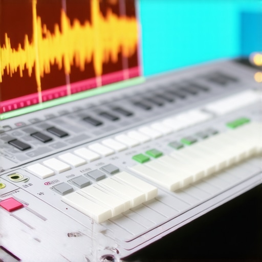 A detailed view of a computer screen with audio waveform and video editing software open, illustrating post-production process.
