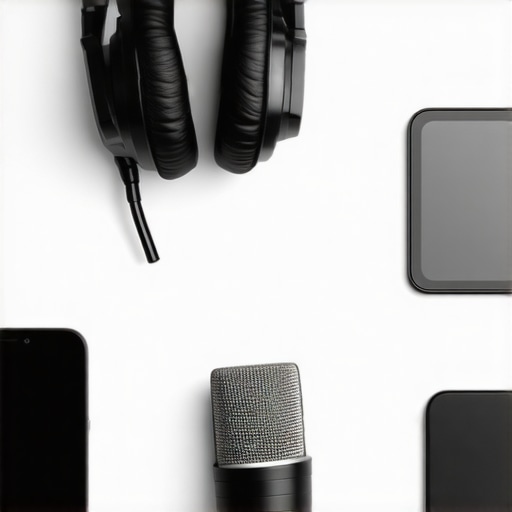 A professional audio editing workspace with digital audio workstation and headphones.