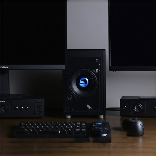 A well-equipped professional editing studio with dual monitors and high-performance hardware.