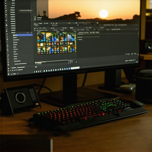 Professional photo editing workstation with a powerful GPU and large monitor editing RAW files.