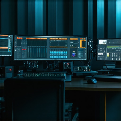 Line of SSD drives and professional editing hardware in a creative workspace.