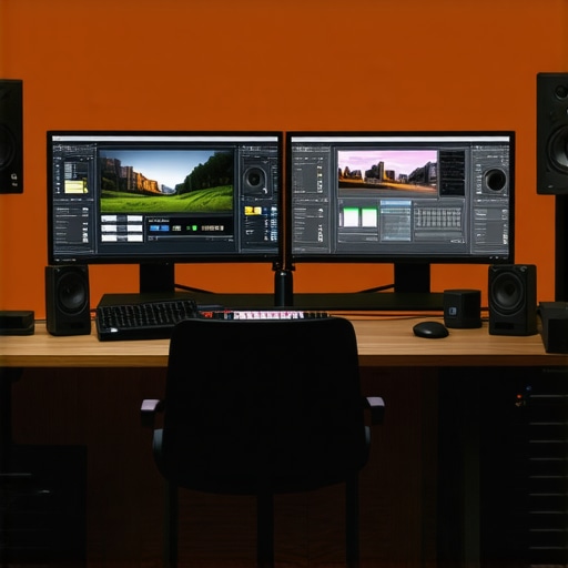 A modern editing station with powerful hardware and organized workspace