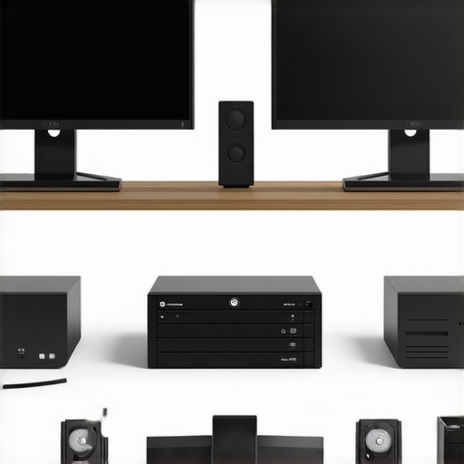 A sleek, modern editing station with high-end hardware and software setup.