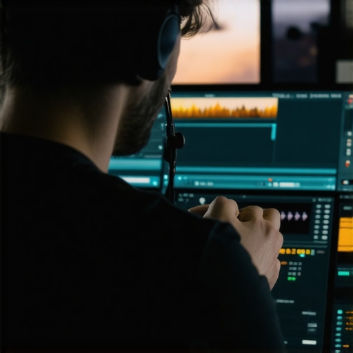 A video editor working on a high-resolution monitor showing ghosting artifacts and adjustment settings